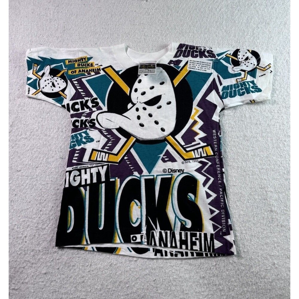 Vintage AOP 90s Anaheim Mighty Ducks Magic Johnson T 1993 Shirt XS